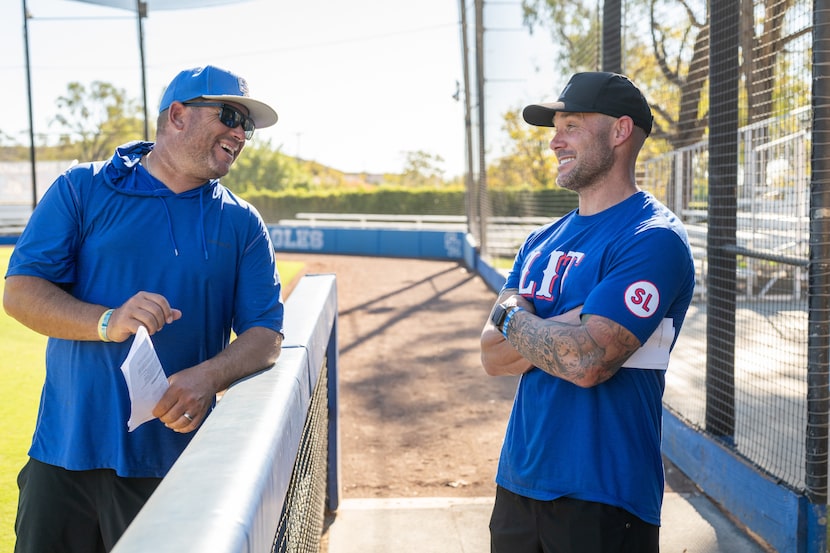 Texas Rangers Manager Skip Schumaker with Chris Malec, Santa Margarita Catholic High...
