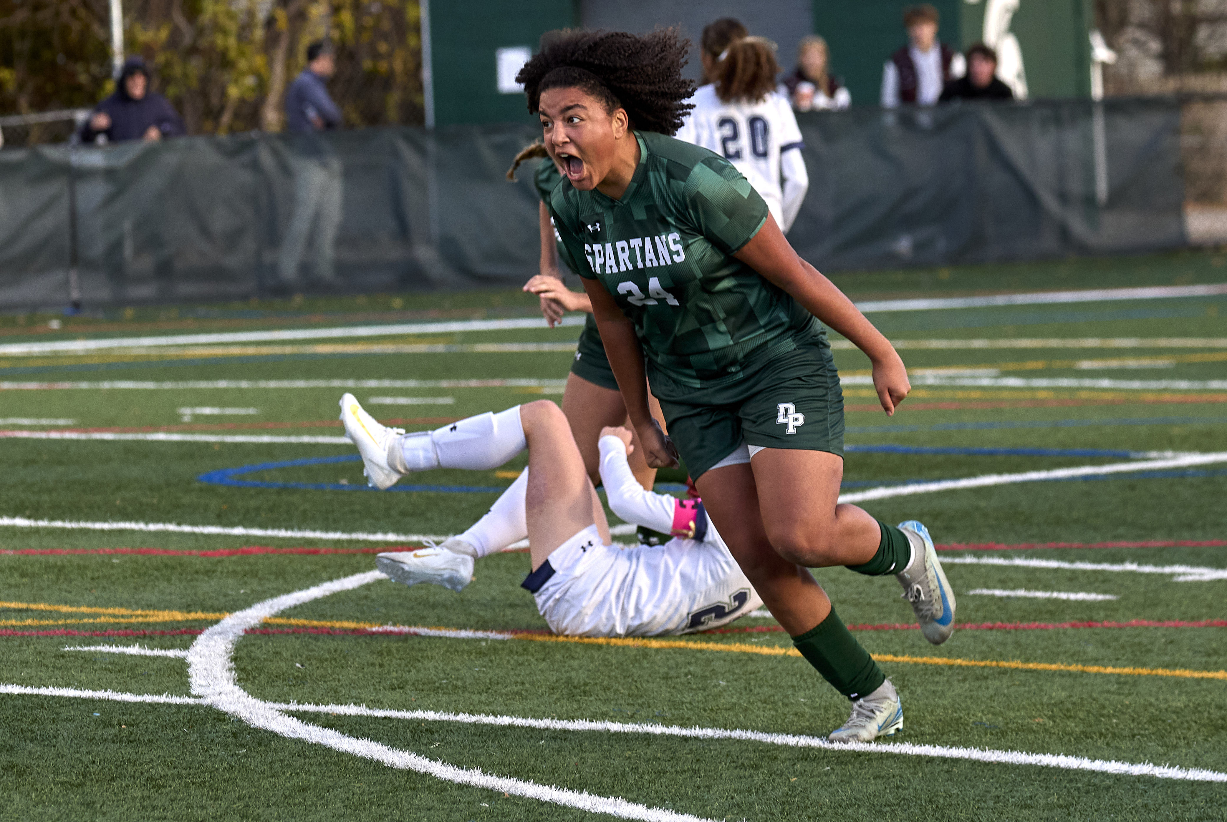 Janaina Chauca (24) of DePaul Catholic reacts after scoring a goal against Montclair Kimberley during the Girls North, NPB Final at DePaul Catholic High School in Wayne on Thursday, November 13, 2025.  