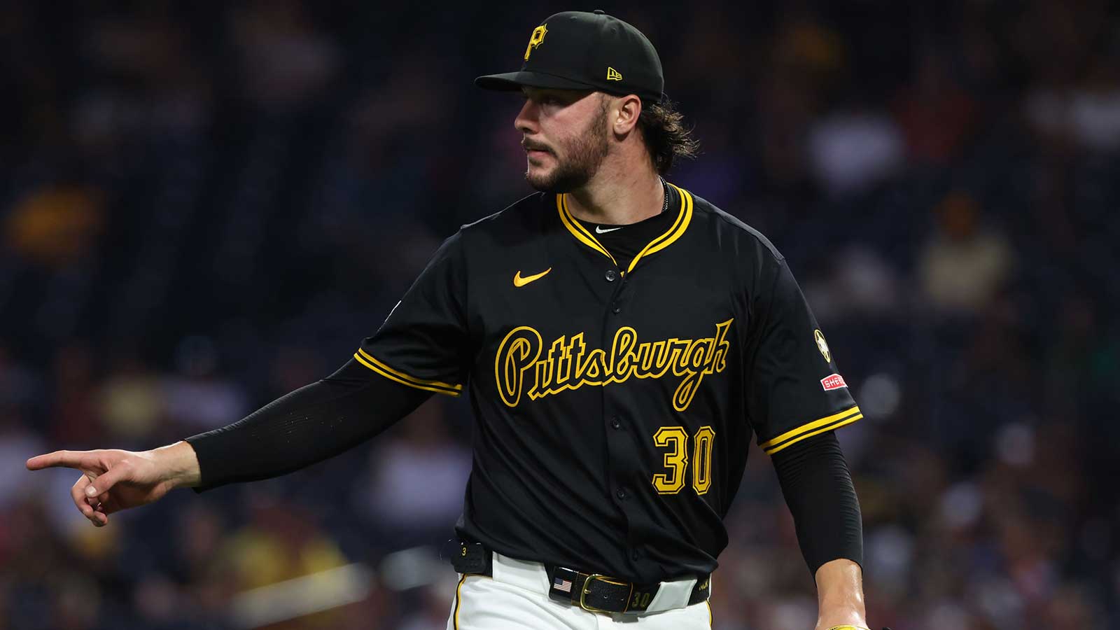 Pittsburgh Pirates starting pitcher Paul Skenes (30) pitches against the Chicago Cubs during the third inning at PNC Park.