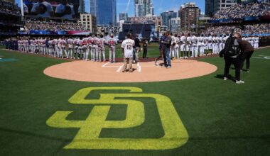 San Diego Padres vs Altanta Braves Thursday March 27,2025 in San Diego (FILE: AP Photo/Gregory Bull...