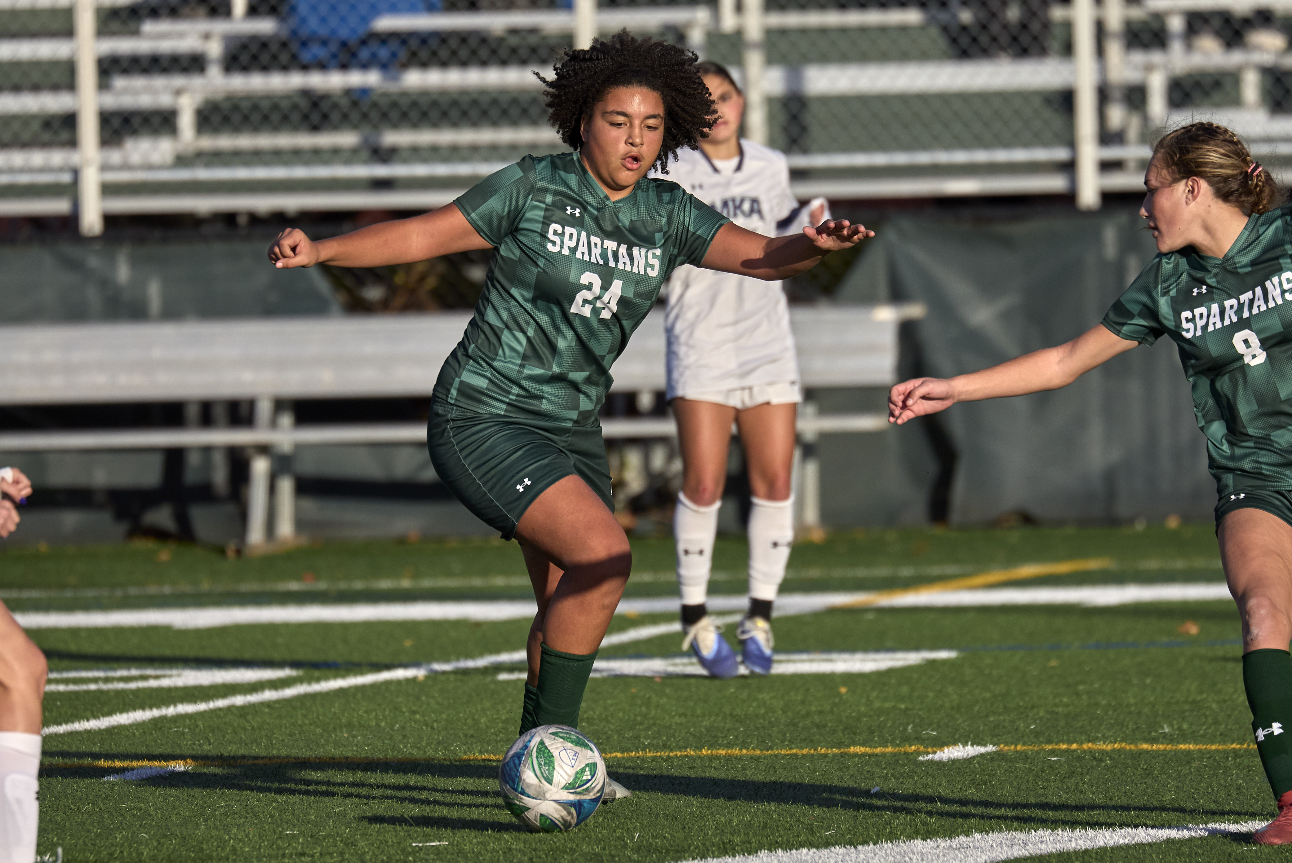 Janaina Chauca (24) of DePaul Catholic controls there ball against Montclair Kimberley during the Girls North, NPB Final at DePaul Catholic High School in Wayne on Thursday, November 13, 2025.  