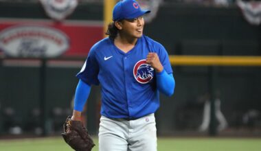 Chicago Cubs pitcher Shota Imanaga (18) reacts after the seventh inning against the Arizona Diamondbacks at Chase Field.
