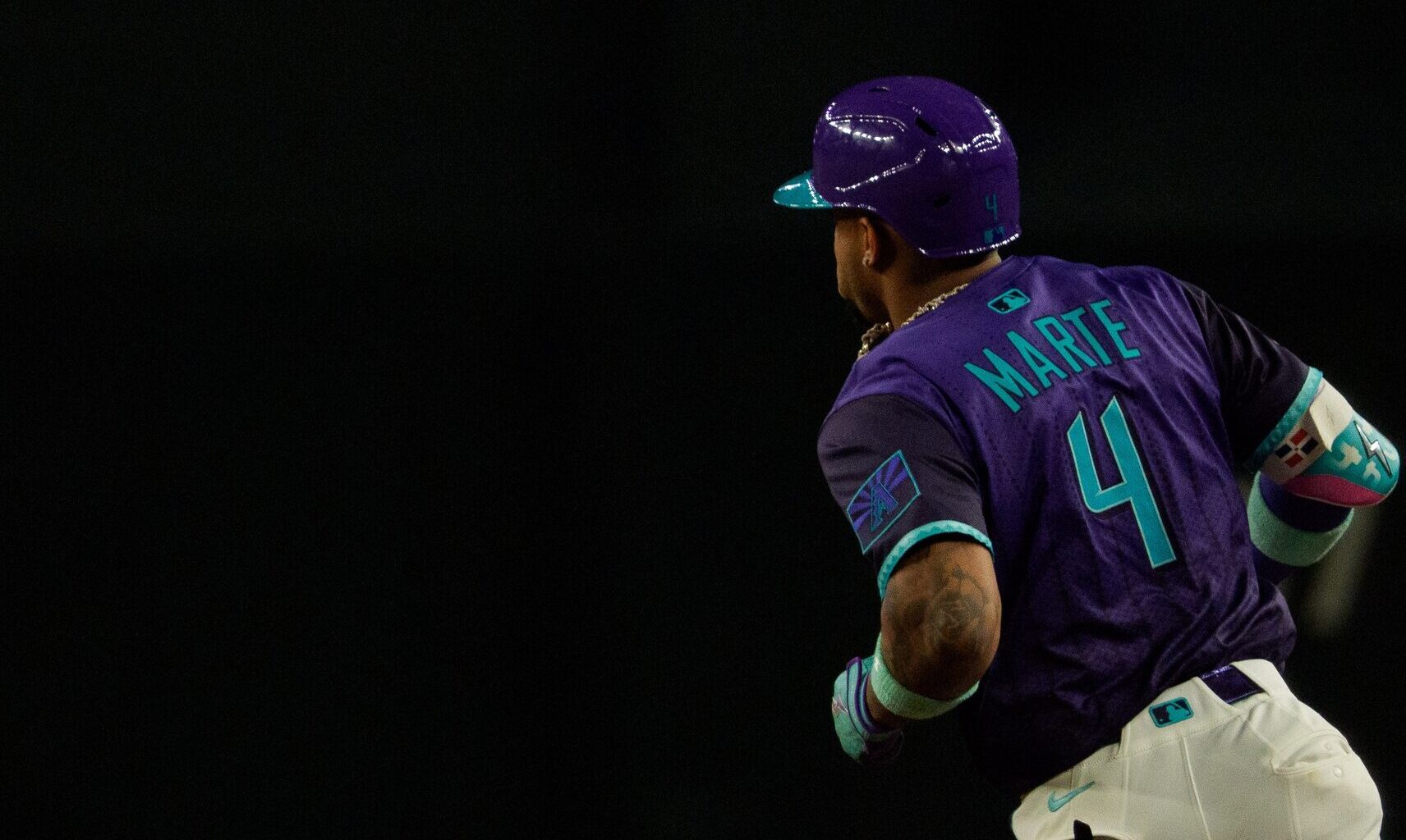 Sep 19, 2025; Phoenix, Arizona, USA; Arizona Diamondbacks infielder Ketel Marte (4) after hitting a home run in the first inning against the Philadelphia Phillies at Chase Field.