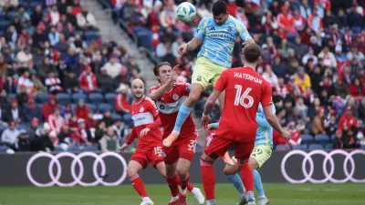 Nov 1, 2025; Bridgeview, Illinois, USA; Philadelphia Union striker Tai Baribo (9) scores a goal during the first half against Chicago Fire FC at SeatGeek Stadium.