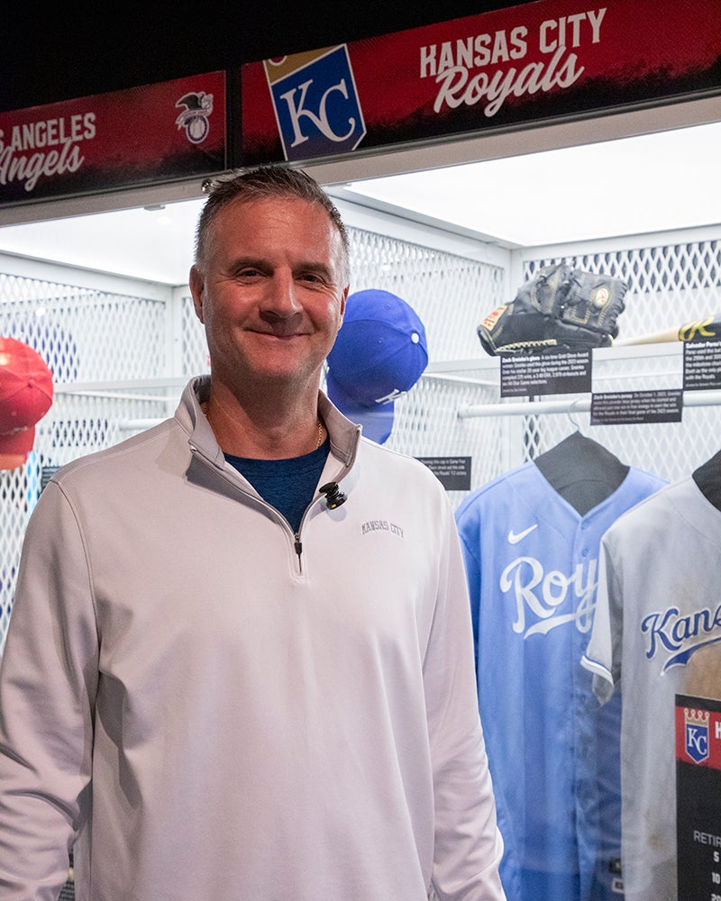 Matt Quatraro at Royals locker in Your Team Today exhibit