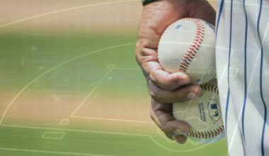 baseballs in player's hand