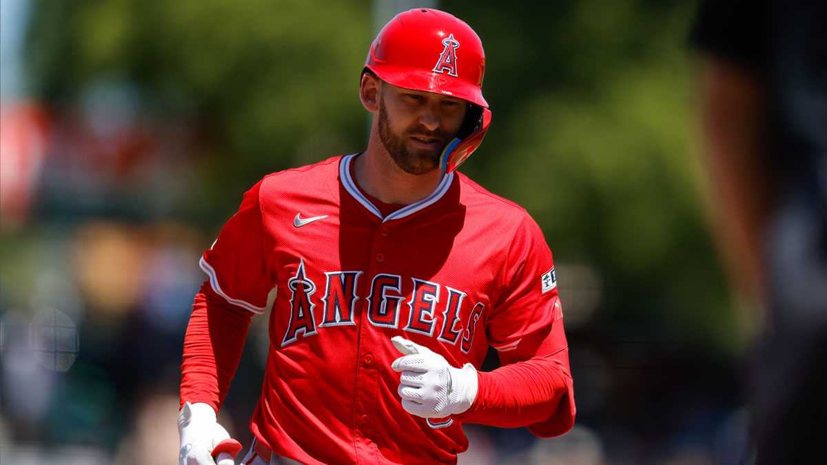 Los Angeles Angels left fielder Taylor Ward (3) rounds the bases after hitting a grand slam during the seventh inning against the Athletics at Sutter Health Park.