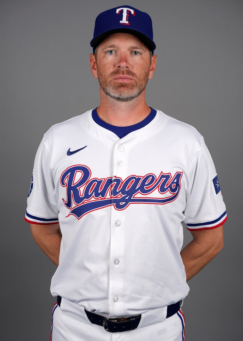 This is a 2025 photo of bullpen coach Jordan Tiegs of the Texas Rangers baseball team. This...
