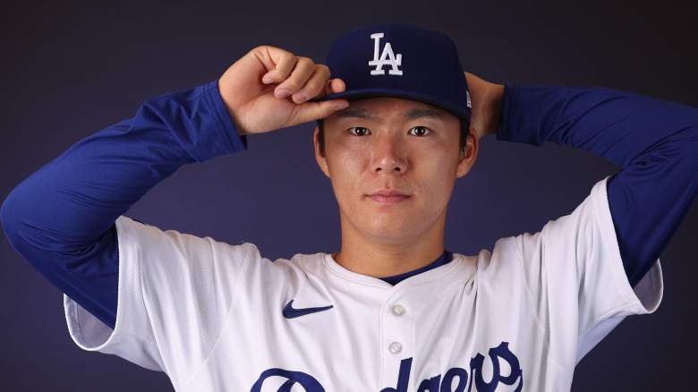 Yoshinobu Yamamoto #18 of the Los Angeles Dodgers poses for a portrait during photo day at Camelback Ranch on February 21, 2024 in Glendale, Arizona