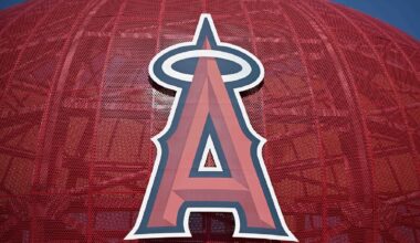 The Angels logo at Angel Stadium