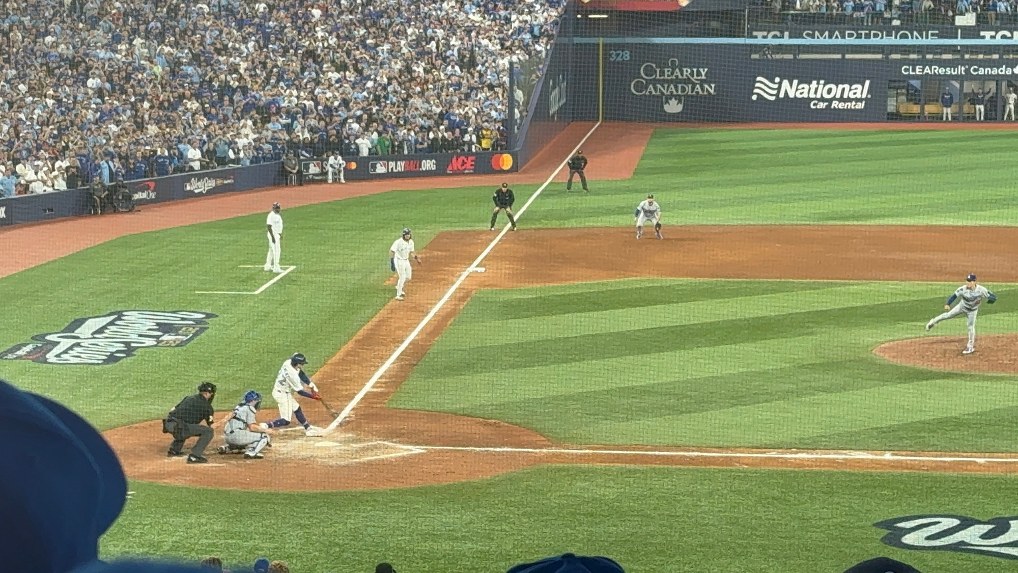 Ernie Clement nearly has the swing of his life. Rogers Centre. November 1, 2025.