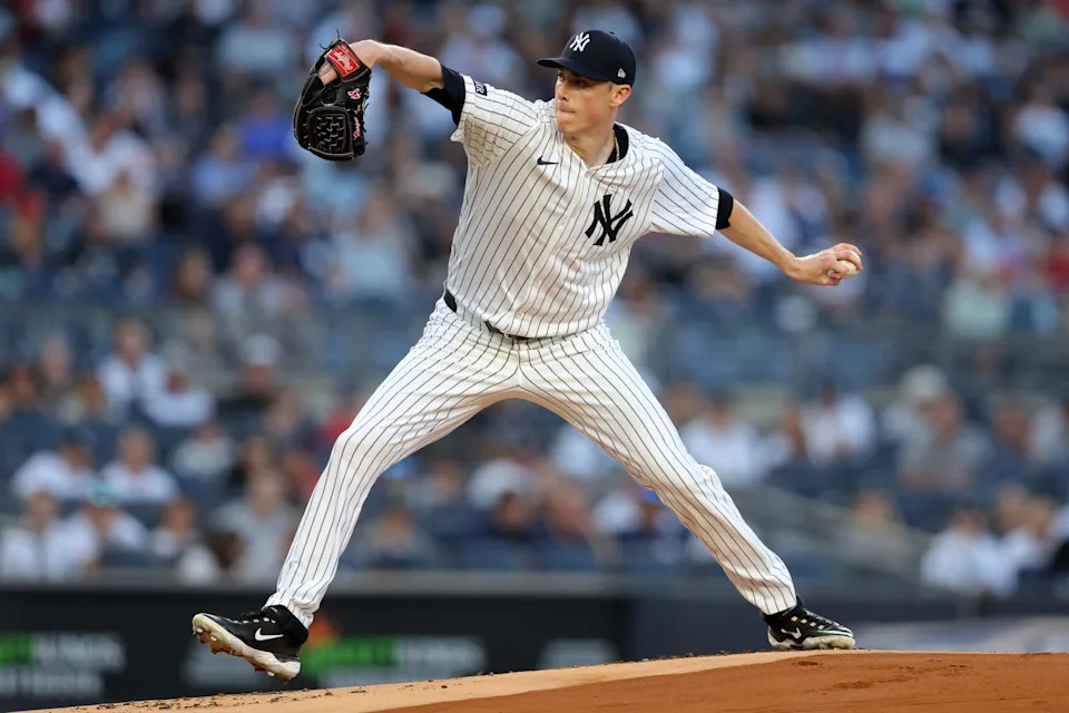 Jun 7, 2025; Bronx, New York, USA; New York Yankees relief pitcher Ryan Yarbrough (33) pitches against the Boston Red Sox during the first inning at Yankee Stadium. Mandatory Credit: Brad Penner-Imagn Images