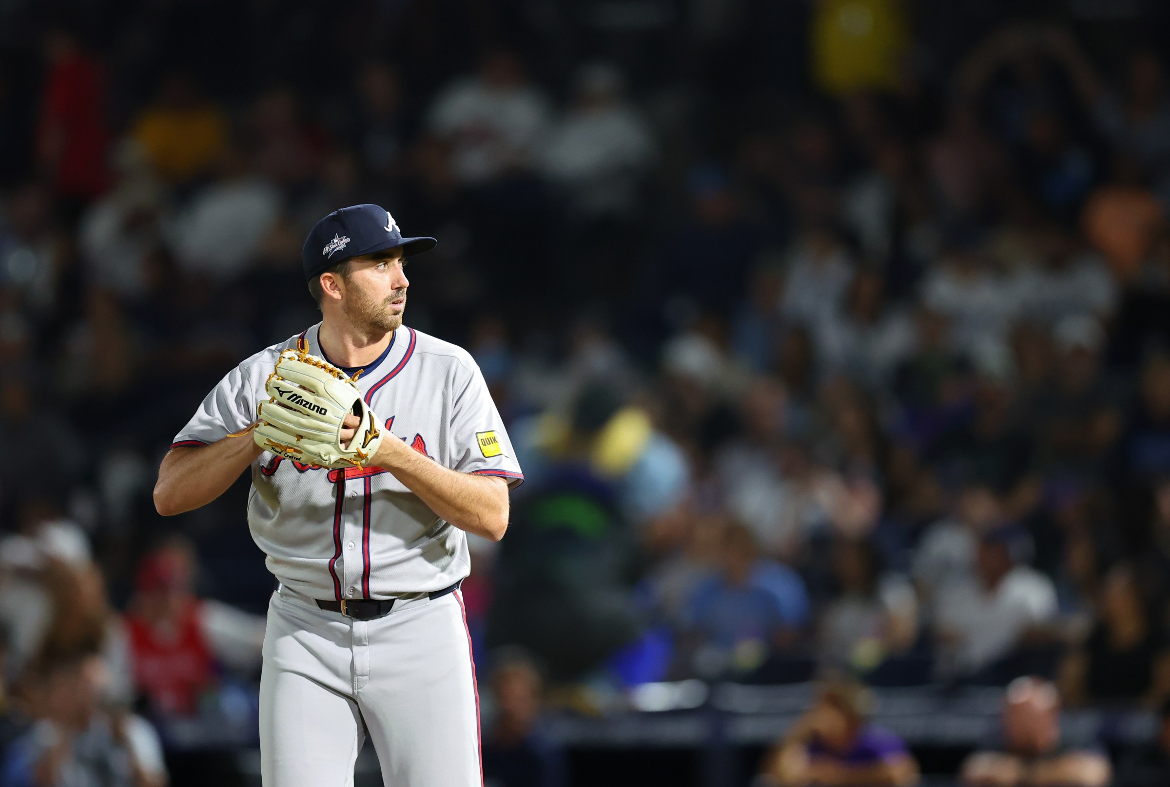 TAMPA, FL - APRIL 11: Zach Thompson #73 of the Atlanta Braves pitches during the game between the Atlanta Braves and the Tampa Bay Rays at George M. Steinbrenner Field on Friday, April 11, 2025 in Tampa, Florida. (Photo by Mike Carlson/MLB Photos via Getty Images)