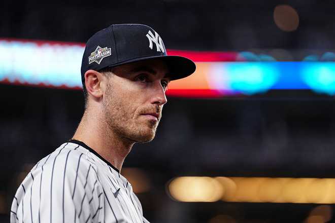 NEW YORK, NY - OCTOBER 07: Cody Bellinger #35 of the New York Yankees looks on during Game Three of the American League Division Series presented by Booking.com between the Toronto Blue Jays and the New York Yankees at Yankee Stadium on Tuesday, October 7, 2025 in New York, New York. (Photo by Daniel Shirey/MLB Photos via Getty Images)