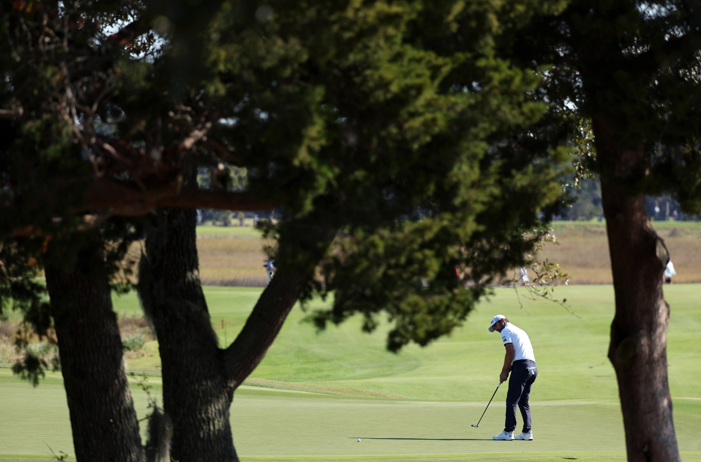 ST SIMONS ISLAND, GEORGIA - NOVEMBER 23: Antoine Rozner of France putts on the fifth green during the final round of The RSM Classic 2025 at Sea Island Resort on November 23, 2025 in St Simons Island, Georgia. (Photo by Mike Mulholland/Getty Images)