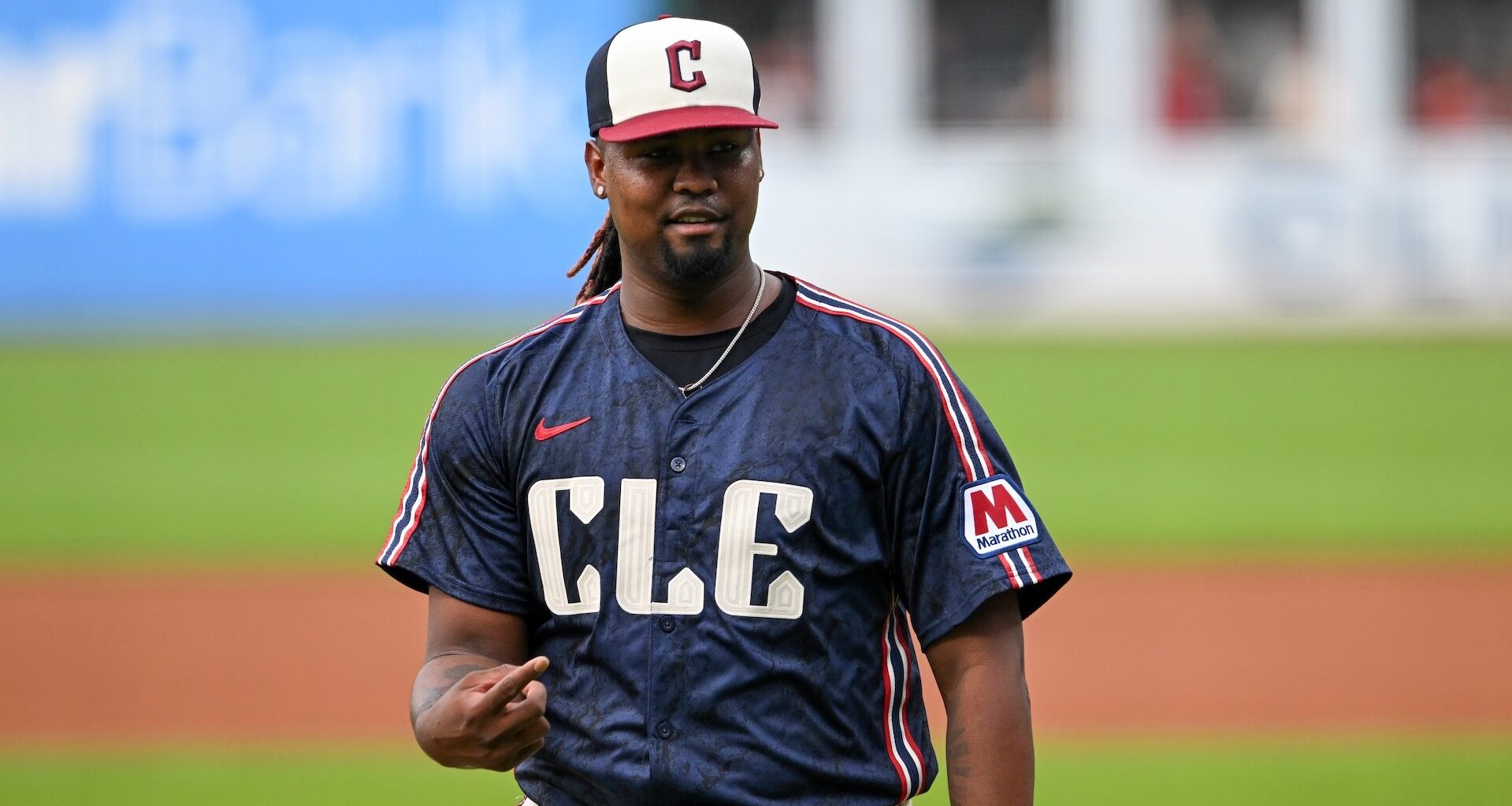 Cleveland Guardians pitcher Luis Ortiz walks off the field.