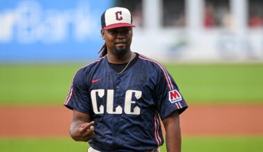 Cleveland Guardians pitcher Luis Ortiz walks off the field.