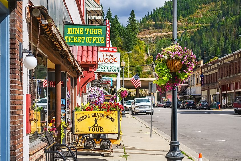 Bank Street, the main historic street, in Wallace, Idaho
