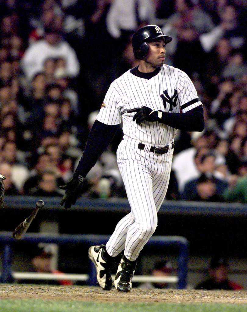 Bernie Williams batting during Game 6 of the 1996 World Series.