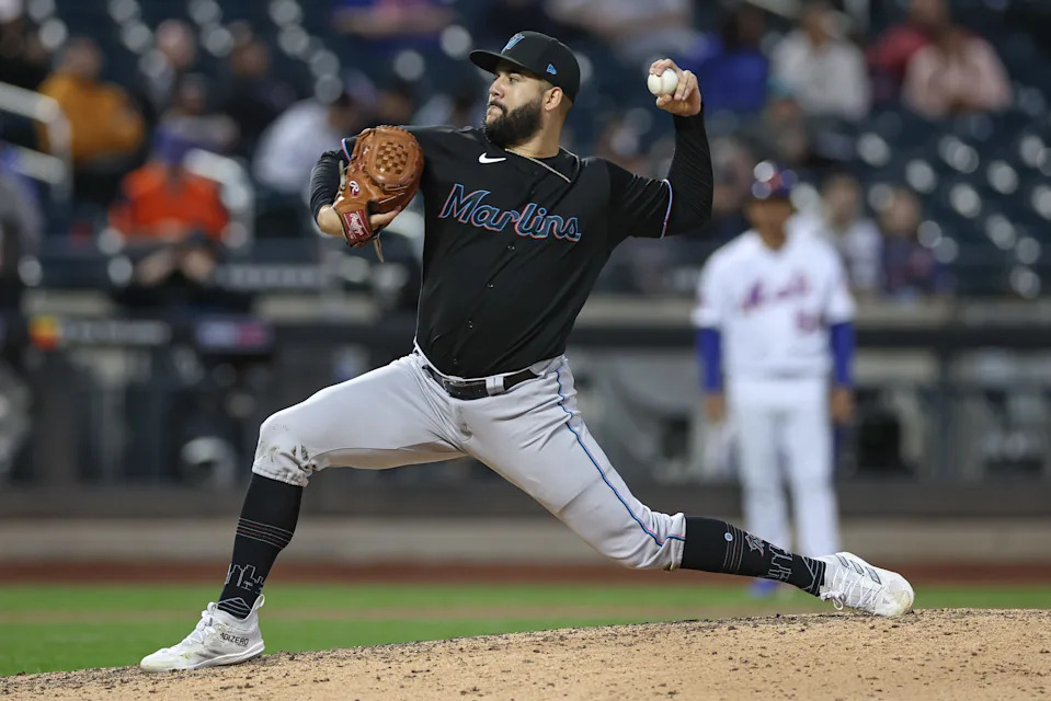 Miami Marlins starting pitcher Enmanuel De Jesus (83) delivers a pitch during the eighth inning against the New York Mets at Citi Field in New York on Sept. 27, 2023.