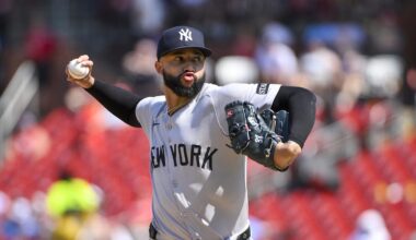 Aug 17, 2025; St. Louis, Missouri, USA;  New York Yankees relief pitcher Devin Williams (38) pitches against the St. Louis Cardinals during the sixth inning at Busch Stadium. Mandatory Credit: Jeff Curry-Imagn Images