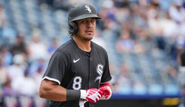 Jul 21, 2024; Kansas City, Missouri, USA; Chicago White Sox shortstop Nicky Lopez (8) runs to first base after walking against the Kansas City Royals during the game at Kauffman Stadium. Mandatory Credit: Denny Medley-Imagn Images