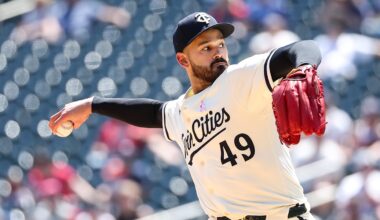 May 11, 2025; Minneapolis, Minnesota, USA; Minnesota Twins starting pitcher Pablo Lopez (49) delivers a pitch against the San Francisco Giants during the first inning at Target Field. Mandatory Credit: Matt Krohn-Imagn Images