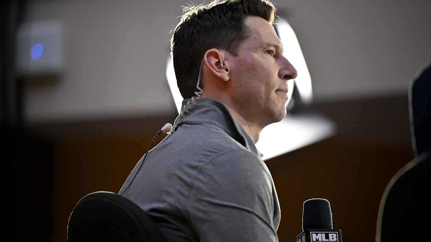 Dec 9, 2024; Dallas, TX, USA; Boston Red Sox chief baseball officer Craig Breslow speaks with the media at the Hilton Anatole during the 2024 MLB Winter Meetings.