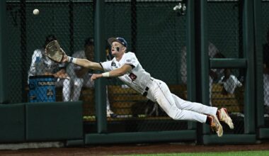 Texas A&M Aggies left fielder Caden Sorrell (13) attempts a diving catch