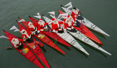 Santa Clauses in McCovey's Cove