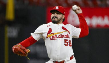 Sep 3, 2025; St. Louis, Missouri, USA; St. Louis Cardinals relief pitcher JoJo Romero (59) pitches against the Athletics during the ninth inning at Busch Stadium. Mandatory Credit: Jeff Curry-Imagn Images