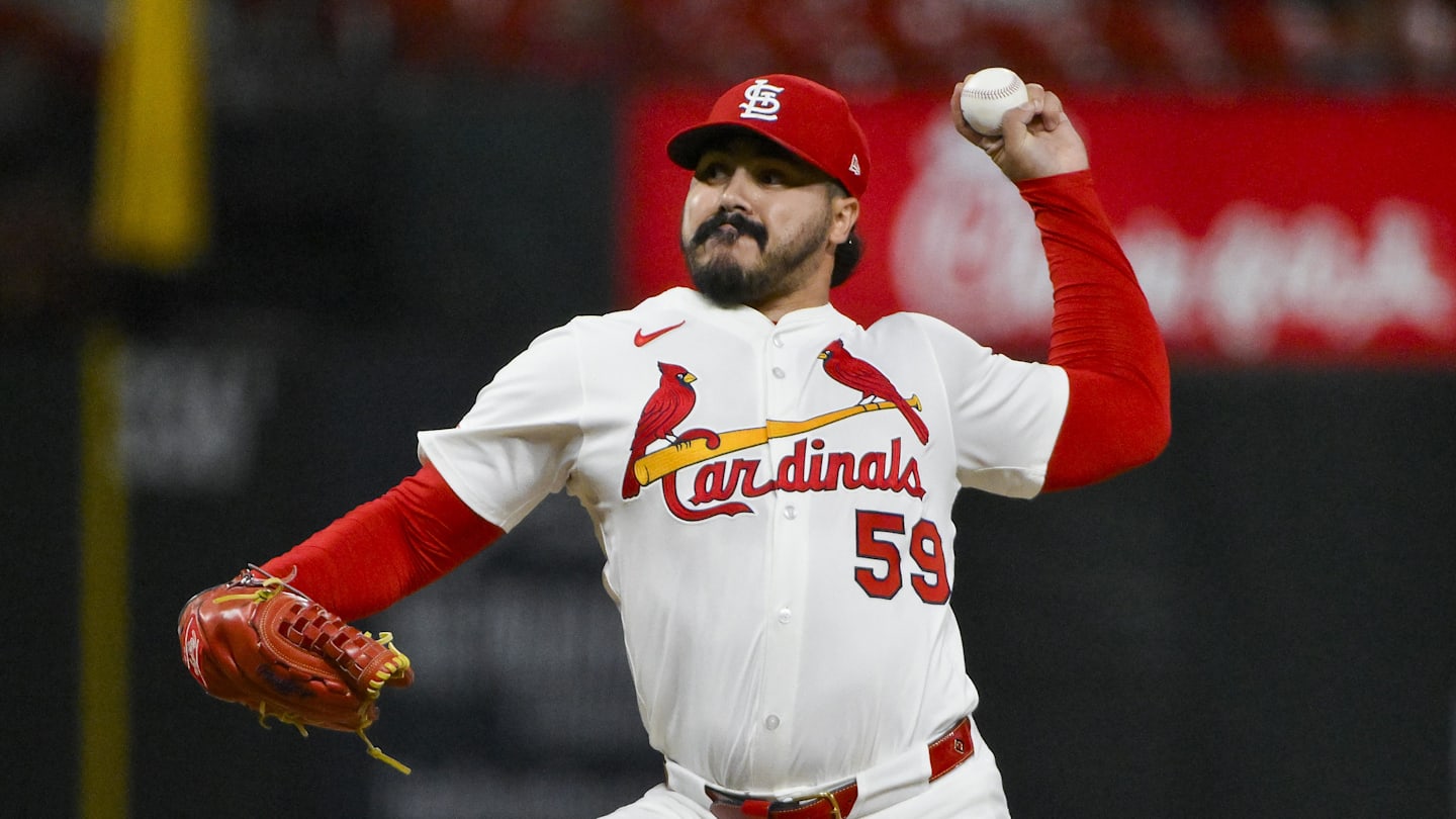 Sep 3, 2025; St. Louis, Missouri, USA; St. Louis Cardinals relief pitcher JoJo Romero (59) pitches against the Athletics during the ninth inning at Busch Stadium. Mandatory Credit: Jeff Curry-Imagn Images