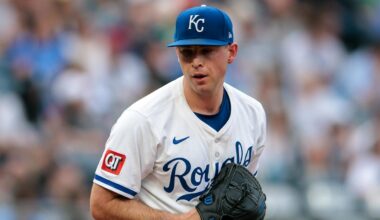 Jun 11, 2025; Kansas City, Missouri, USA; Kansas City Royals pitcher Kris Bubic (50) pitches during the second inning against the New York Yankees  at Kauffman Stadium. Mandatory Credit: William Purnell-Imagn Images