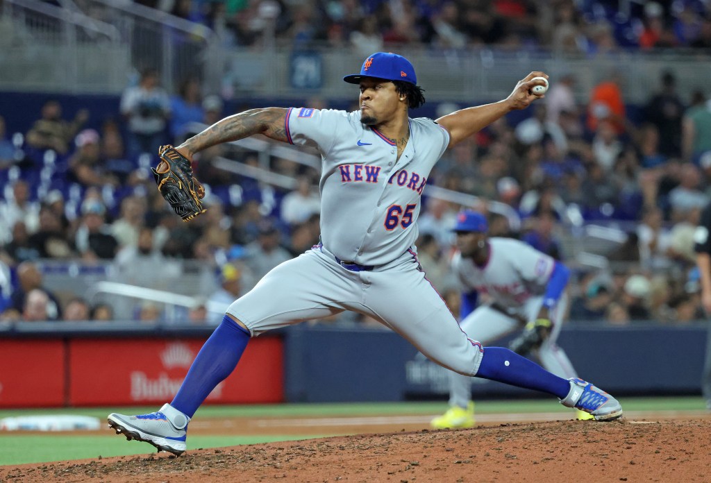 Gregory Soto #65 of the New York Mets throws a pitch during the fifth inning.