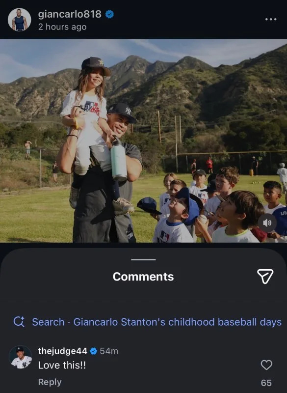 Yankees captain Aaron Judge sends a message to teammate Giancarlo Stanton on Dec. 29, 2025&commat;thejudge44 on Instagram