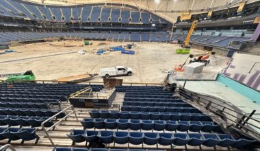 With roof fixed, cleanup continues inside Tropicana Field