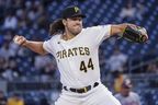 Pittsburgh Pirates pitcher Cody Ponce throws to a Washington Nationals batter on Friday, Sept. 10, 2021, in Pittsburgh.