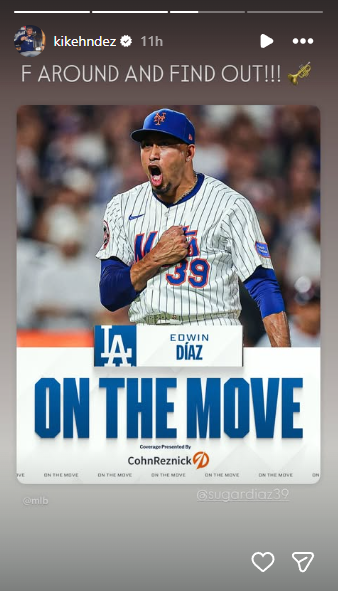 (Image via: Kike Hernandez's IG Story) Edwin Diaz