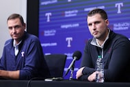 Texas Rangers president of baseball, Chris Young (left) and  general manager Ross...