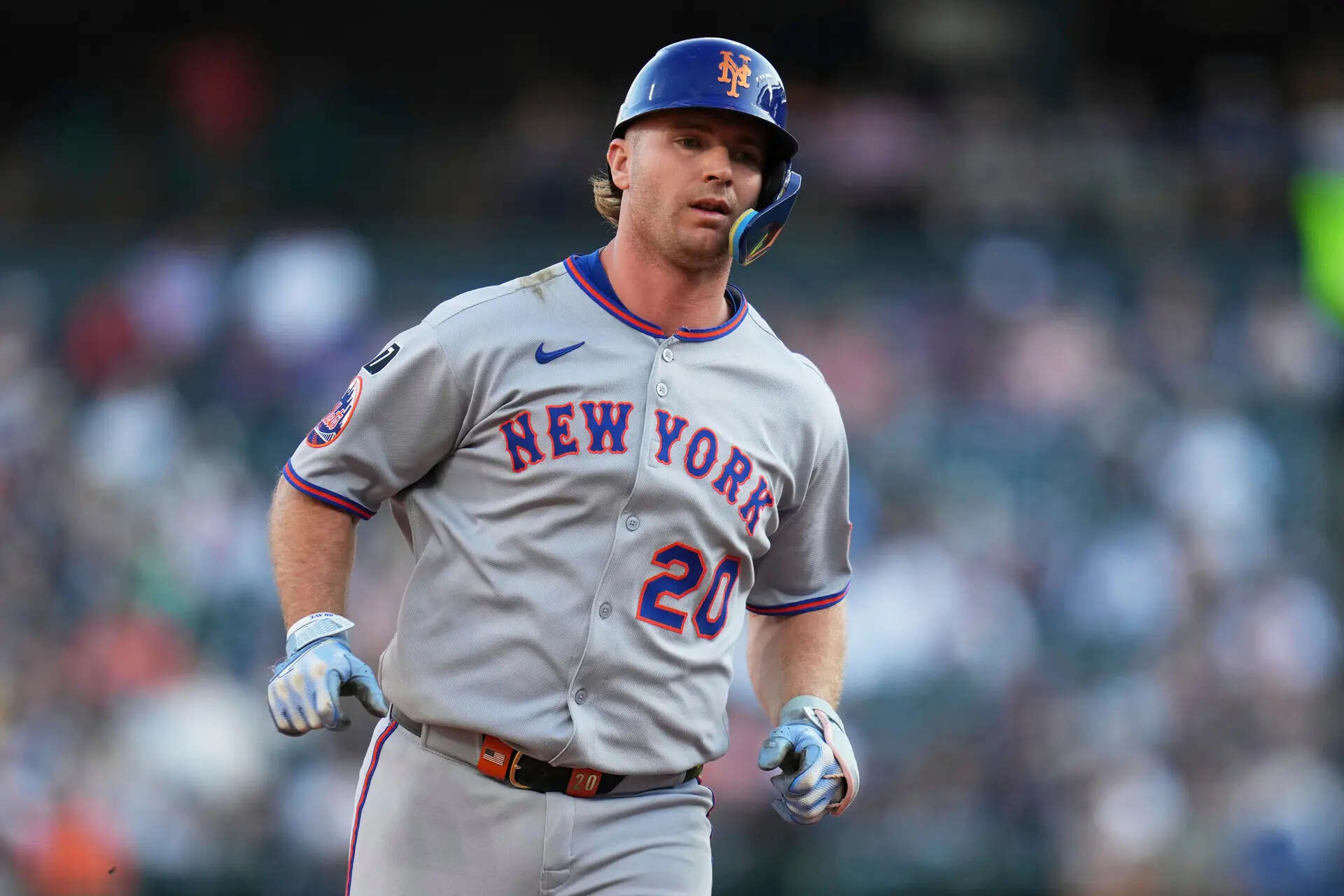 New York Mets' Pete Alonso runs the bases after hitting a solo home run during the first inning of a baseball game against the Detroit Tigers, Tuesday, Sept. 2, 2025, in Detroit. (Image via AP Photo/Ryan Sun, File) Orioles agree to $155 million, 5-year deal with slugger Pete Alonso, AP source says