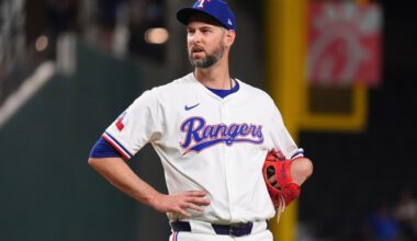 FILE - Texas Rangers pitcher Chris Martin stands on the mound just before leaving a baseball game against the Colorado Rockies, May 13, 2025, in Arlington, Texas. (AP Photo/LM Otero, File)