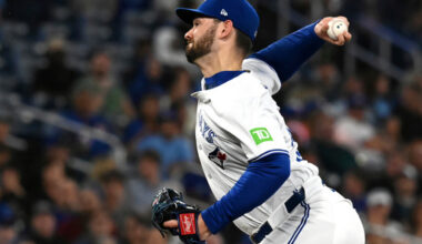FILE - Toronto Blue Jays pitcher Zach Pop throws to a New York Mets batter in the seventh inning of a baseball game in Toronto on Tuesday Sept. 10, 2024. (Jon Blacker/The Canadian Press via AP,File)