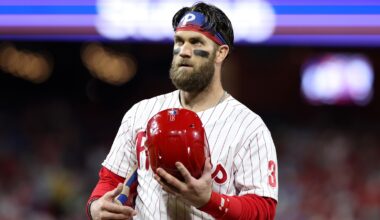 Bryce Harper holding a helmet