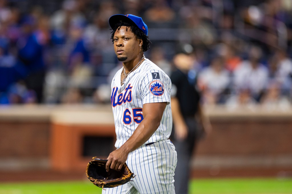 New York Mets pitcher Gregory Soto (65) is pulled in the seventh inning against the Miami Marlins at Citi Field, Thursday, Aug. 28, 2025, in Queens, NY.