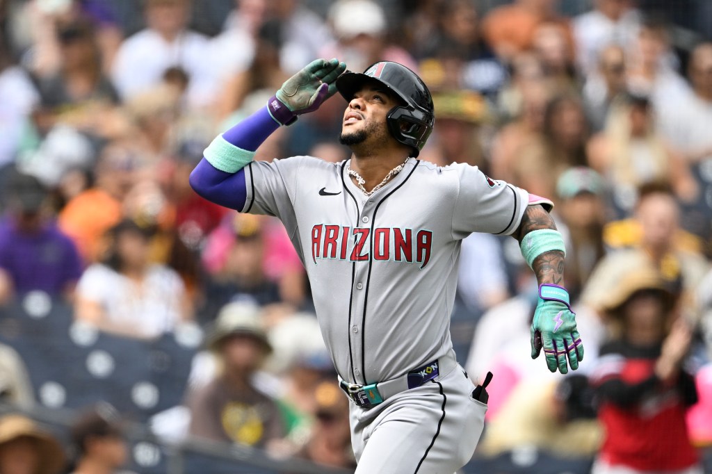 Arizona Diamondbacks second baseman Ketel Marte (4) looks skyward after hitting a solo home run during the first inning against the San Diego Padres at Petco Park. Arizona Diamondbacks second baseman Ketel Marte (4) looks skyward after hitting a solo home run during the first inning against the San Diego Padres at Petco Park. 