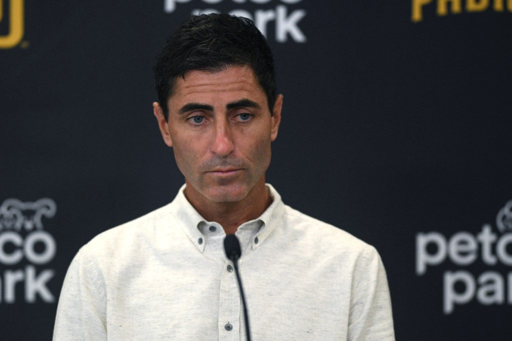 A.J. Preller at a press conference.