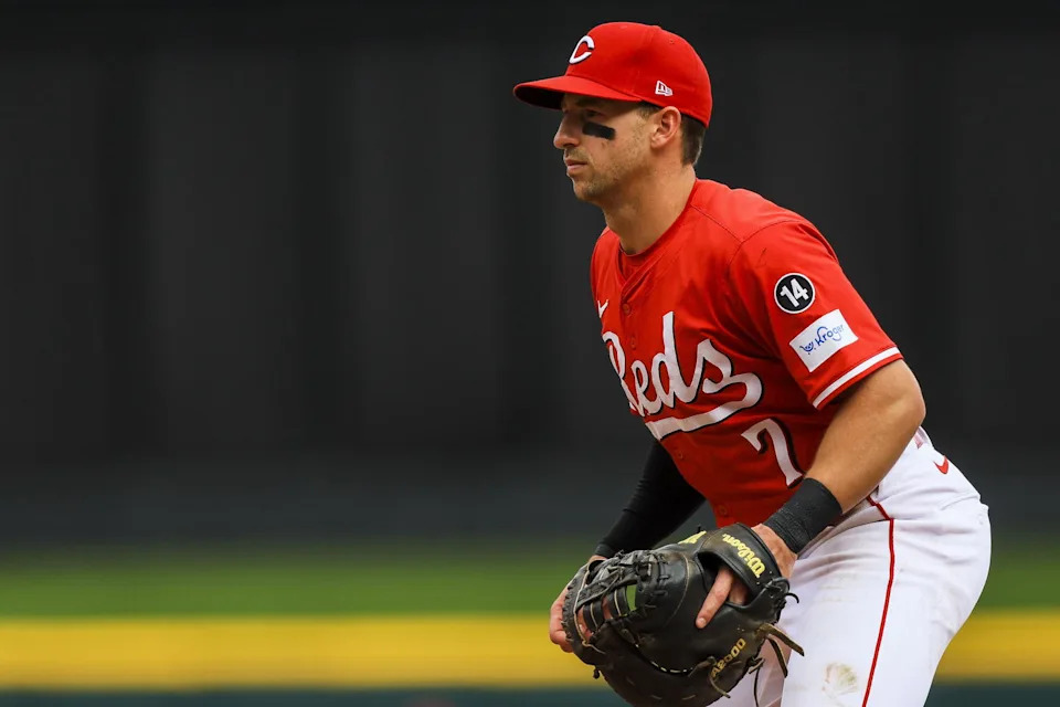 Cincinnati Reds first baseman/outfielder Spencer Steer (7). © Katie Stratman-Imagn Images