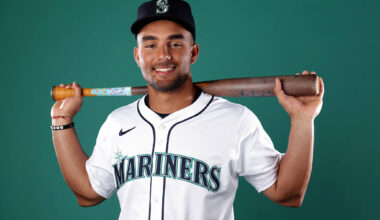 Harry Ford of the Seattle Mariners poses for a portrait during photo day at the Peoria Sports Complex on Feb. 20, 2025, in Peoria, Arizona. (Steph Chambers/Getty Images/TNS)