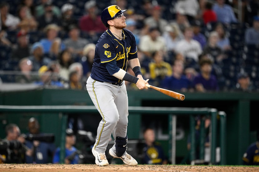 Milwaukee Brewers' Danny Jansen in action during a baseball game against the Washington...