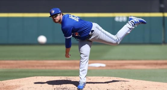 Feb 28, 2020; Lakeland, Florida, USA; Toronto Blue Jays starting pitcher Anthony Kay (47) throws a pitch during the first inning against the Detroit Tigers at Publix Field at Joker Marchant Stadium. Mandatory Credit: Kim Klement-Imagn Images